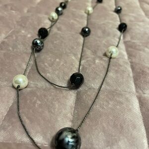 Long length necklace - faux pearls, beaded